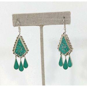 Vintage Gemstone Teal Dangle Earrings made In Mexico